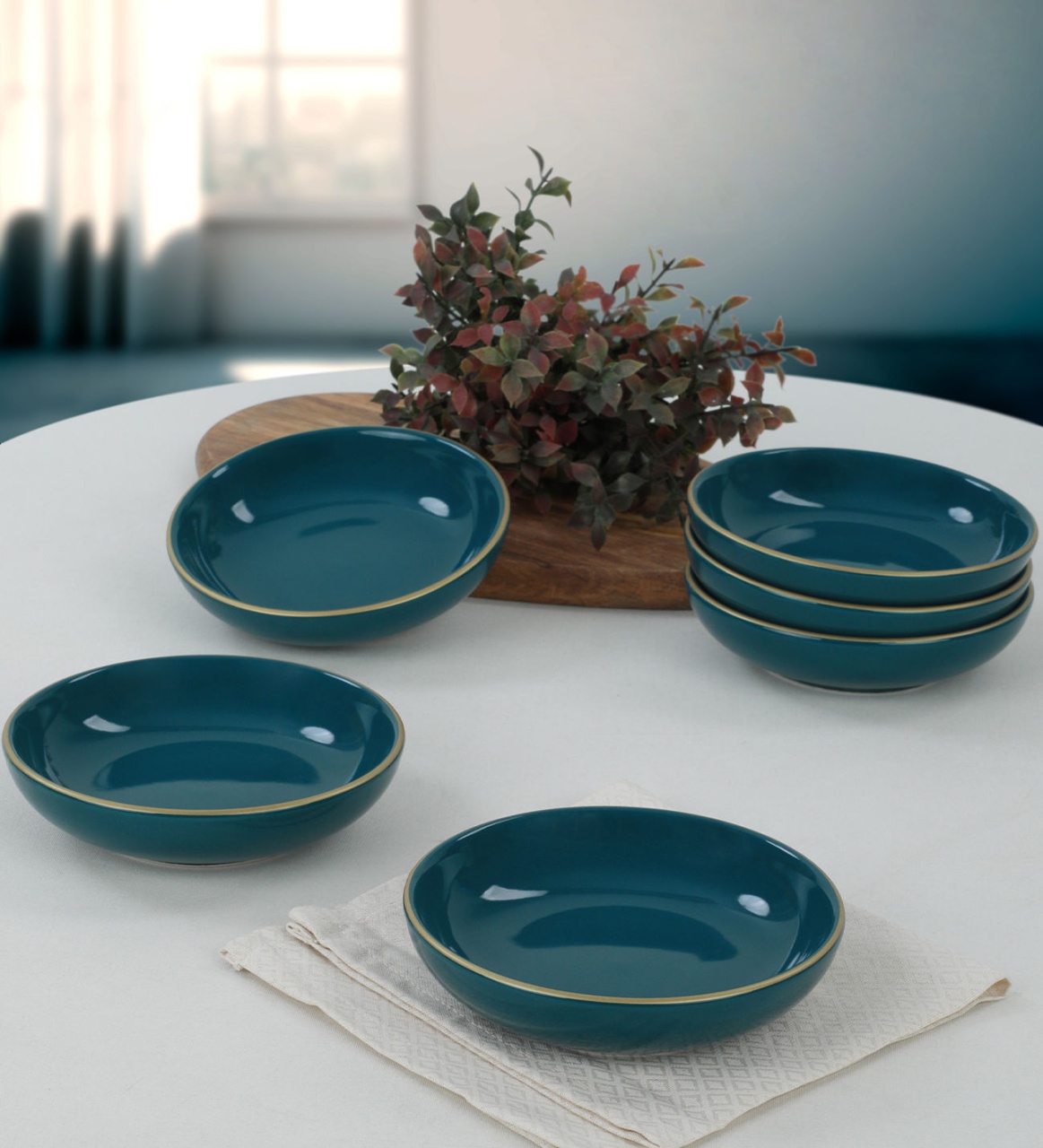 Set boluri de sos din ceramica (6 bucati) Mayd100 Albastru petrol 13x13x3.3 cm