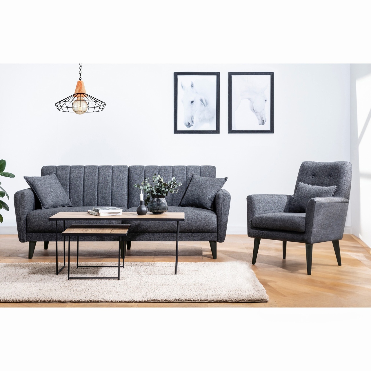 Set canapea 3 locuri extensibila si fotoliu Aqua Antracit