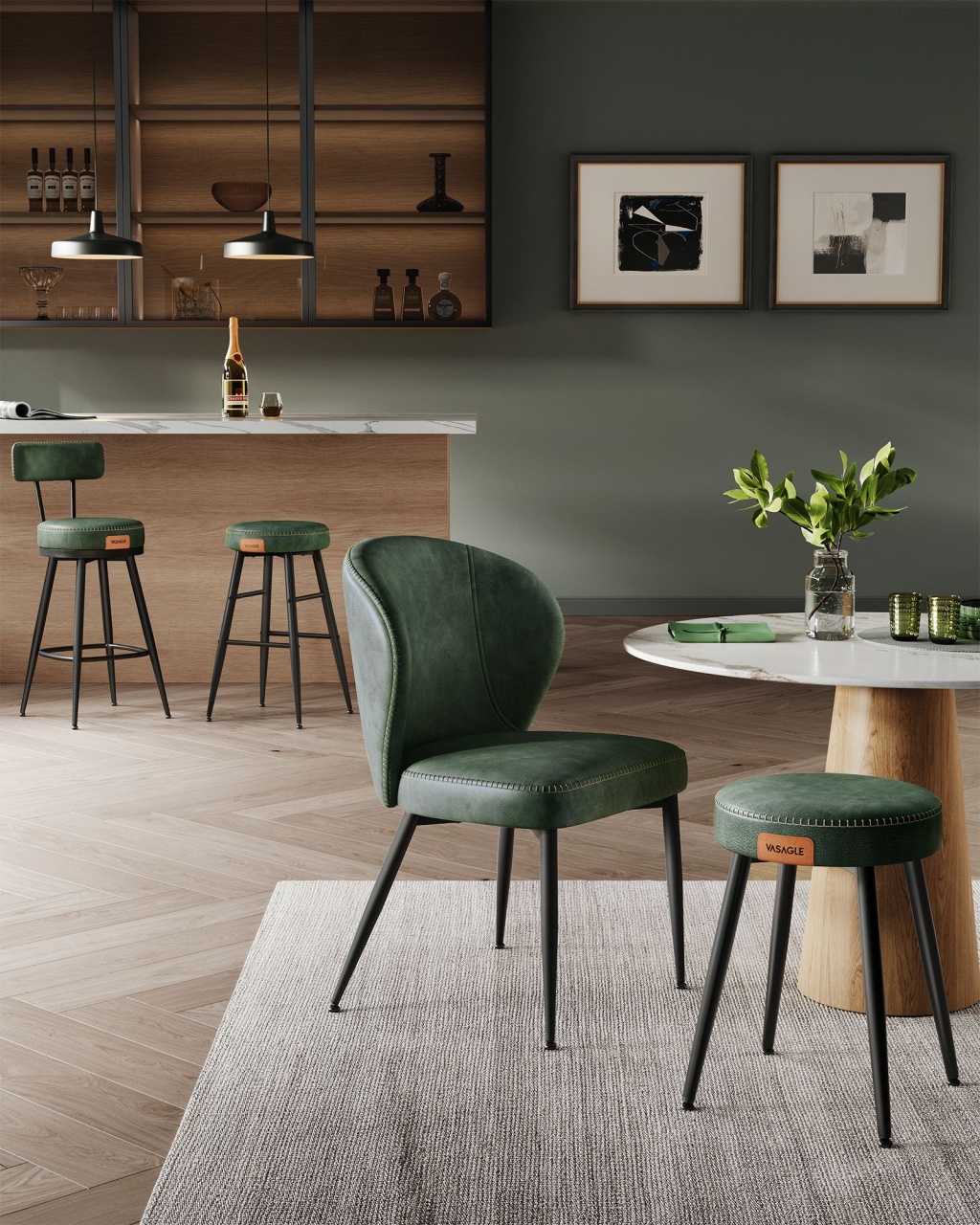 Set de 2 scaune de bar Vasagle Verde 54x54x90.5 cm