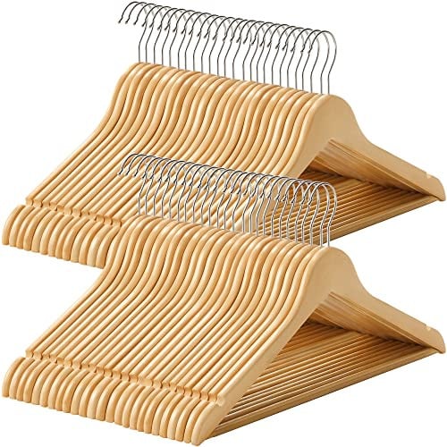 Set de 50 umerase din lemn, Songmics, Natural-Argintiu, 44.5x23x1.2 cm - 1 | YEO