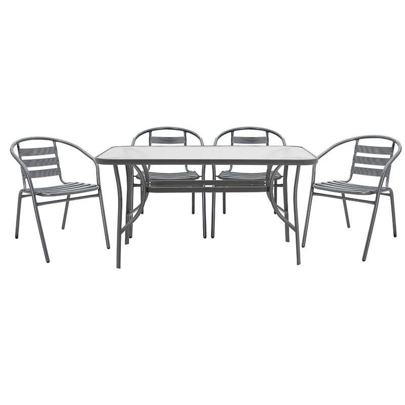 Set de gradina masa si scaune 5 bucati Ensure-Tade metal-sticla gri inchis 140x80x70cm - 1 | YEO