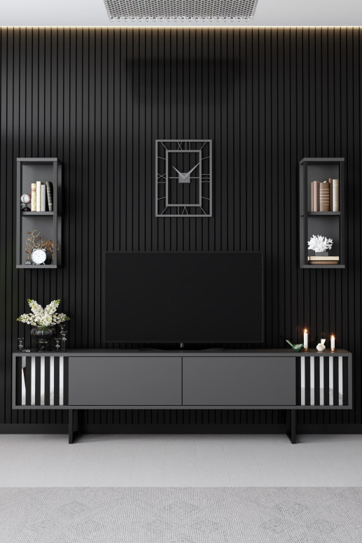 Set de mobilier pentru living Chrome, Antracit- Negru - 3 | YEO