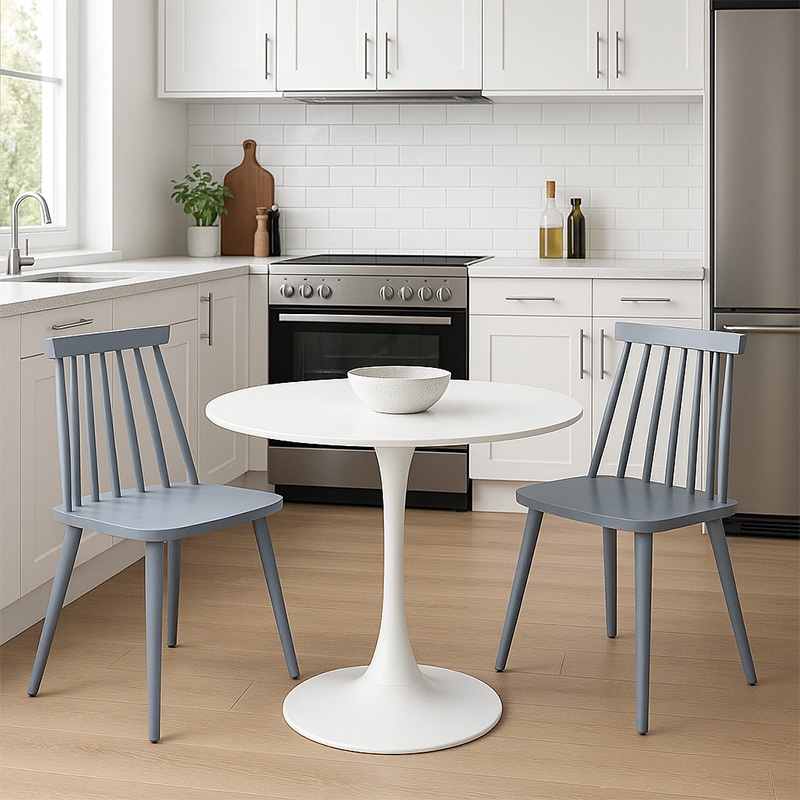 Set dining Elijah-Aurota I, Pako World, 3 piese, Alb-Gri, 60x60x74 cm - 1 | YEO