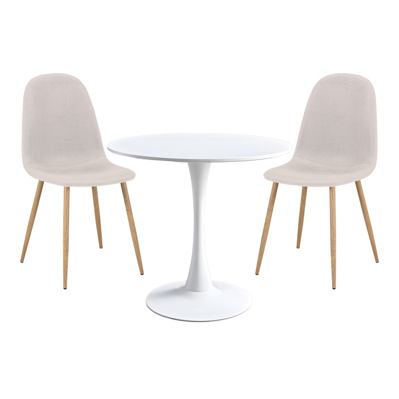 Set dining Elijah-Bella, Pako World, 3 piese, Alb-Bej, 60x60x74 cm