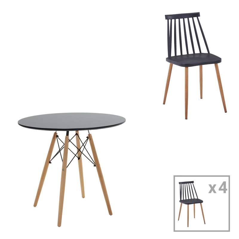 Set dining Julita-Aurora I, Pako World, Negru-Natural, 80x80x73 cm