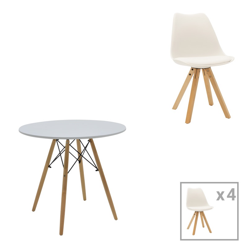 Set dining Julita-Caron, Pako World, 5 piese, MDF, Alb, 80x80x73 cm