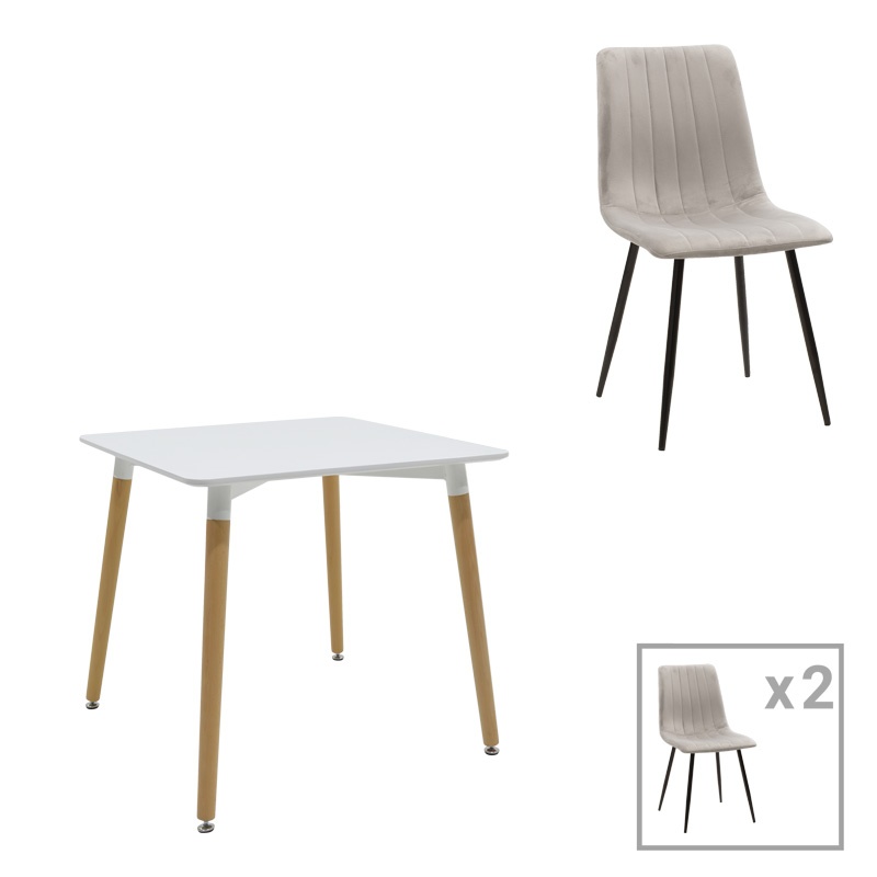 Set masa si scaune 3 piese Natali-Noor Alb 80x80x76 cm