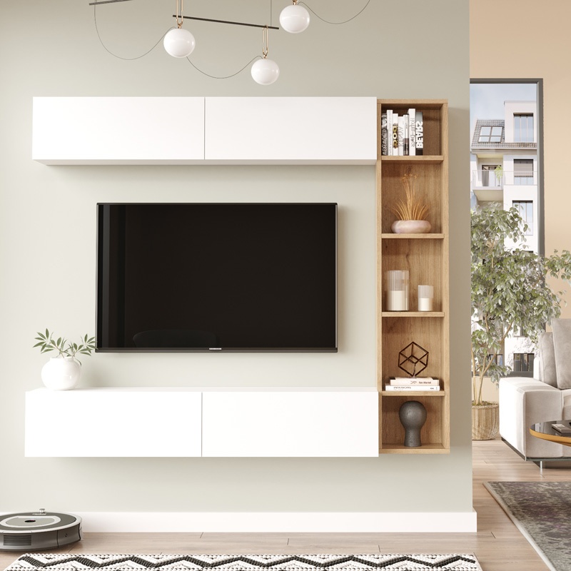 Set mobilier living Compo, Pako World, Alb-Natural, 169x25x143 cm - 1 | YEO