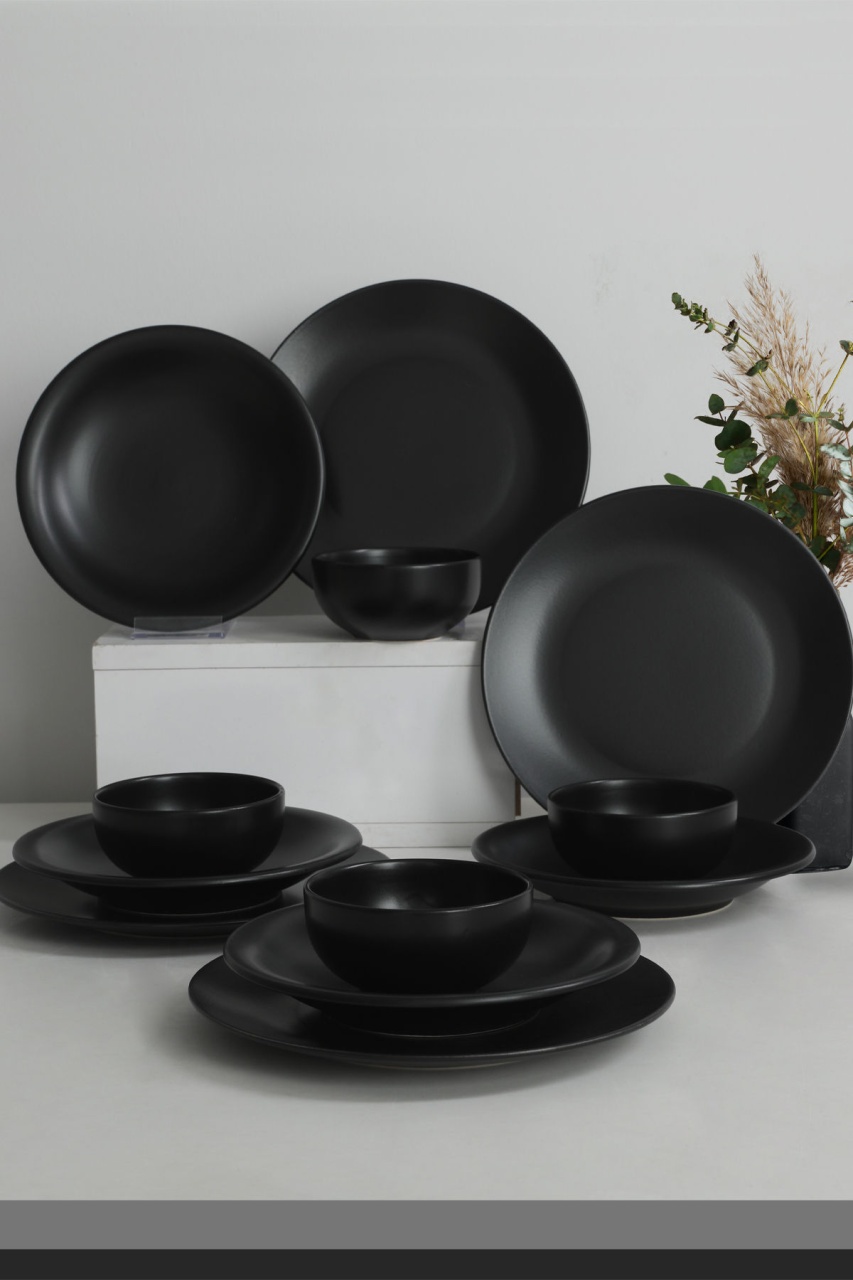 Set veselă din ceramică, 12 bucati Sanitas ceta Negru 26x26x3.7 cm