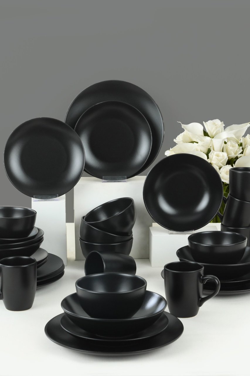 Set veselă din ceramică, 30 bucati Alfa Negru 27x27x27 cm - 1 | YEO