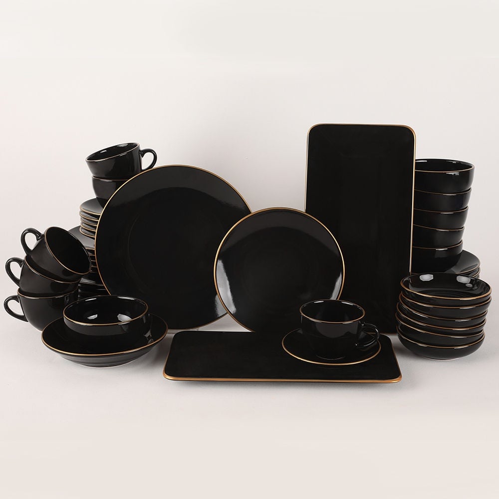 Set veselă din ceramică, 44 bucati Solum Negru 33x33x1 cm - 3 | YEO