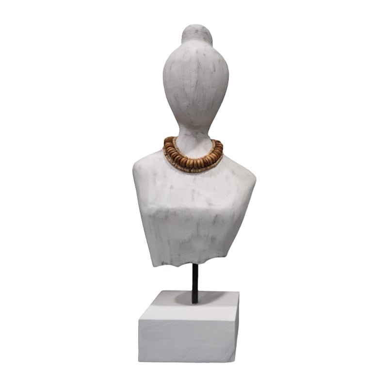 Statueta bust Kasma II lemn mango alb metal 18x12x43 cm