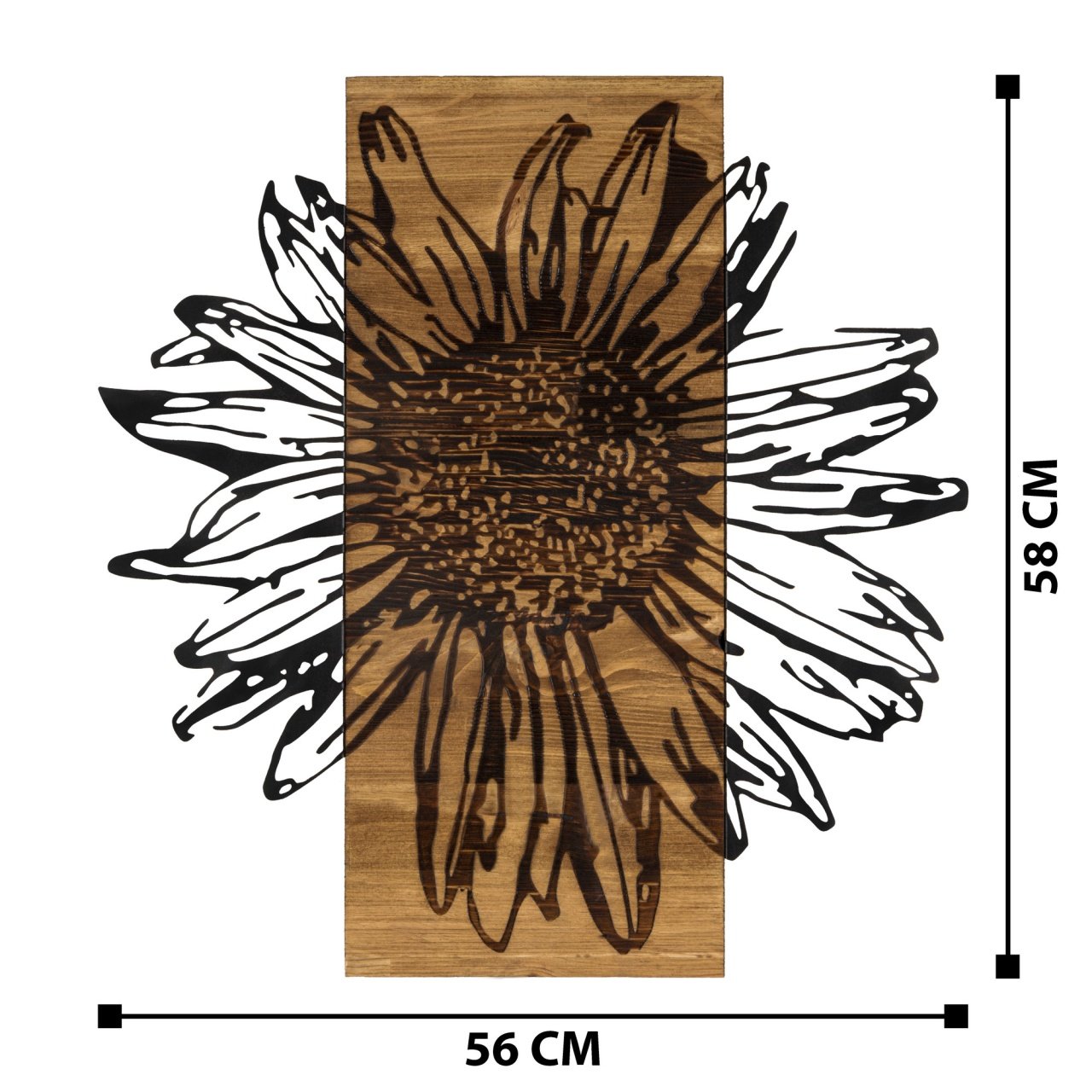 Tablou din lemn si metal Daisy Negru 56x58 cm