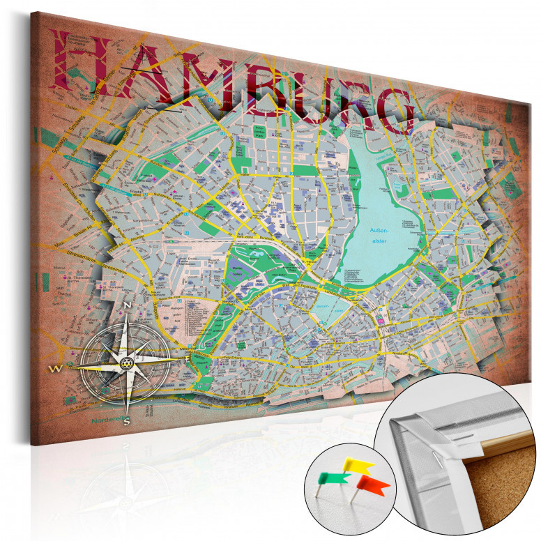 Tablou din plută - Hamburg [Cork Map] 60x40 cm