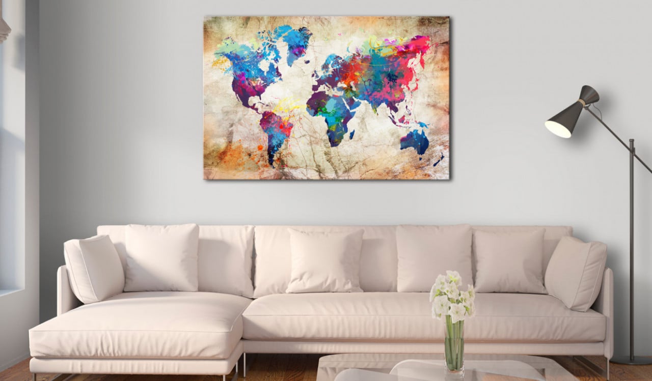 Tablou din plută - World Map: Urban Style [Cork Map] 90x60 cm - 1 | YEO