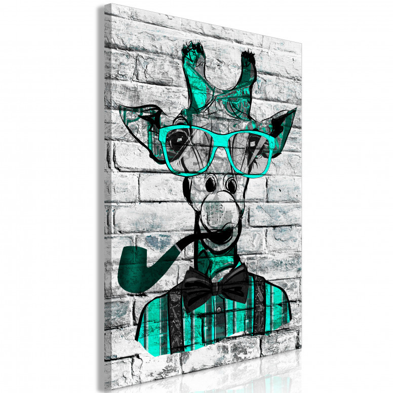 Tablou - Giraffe with Pipe (1 Part) Vertical Green 60x90 cm