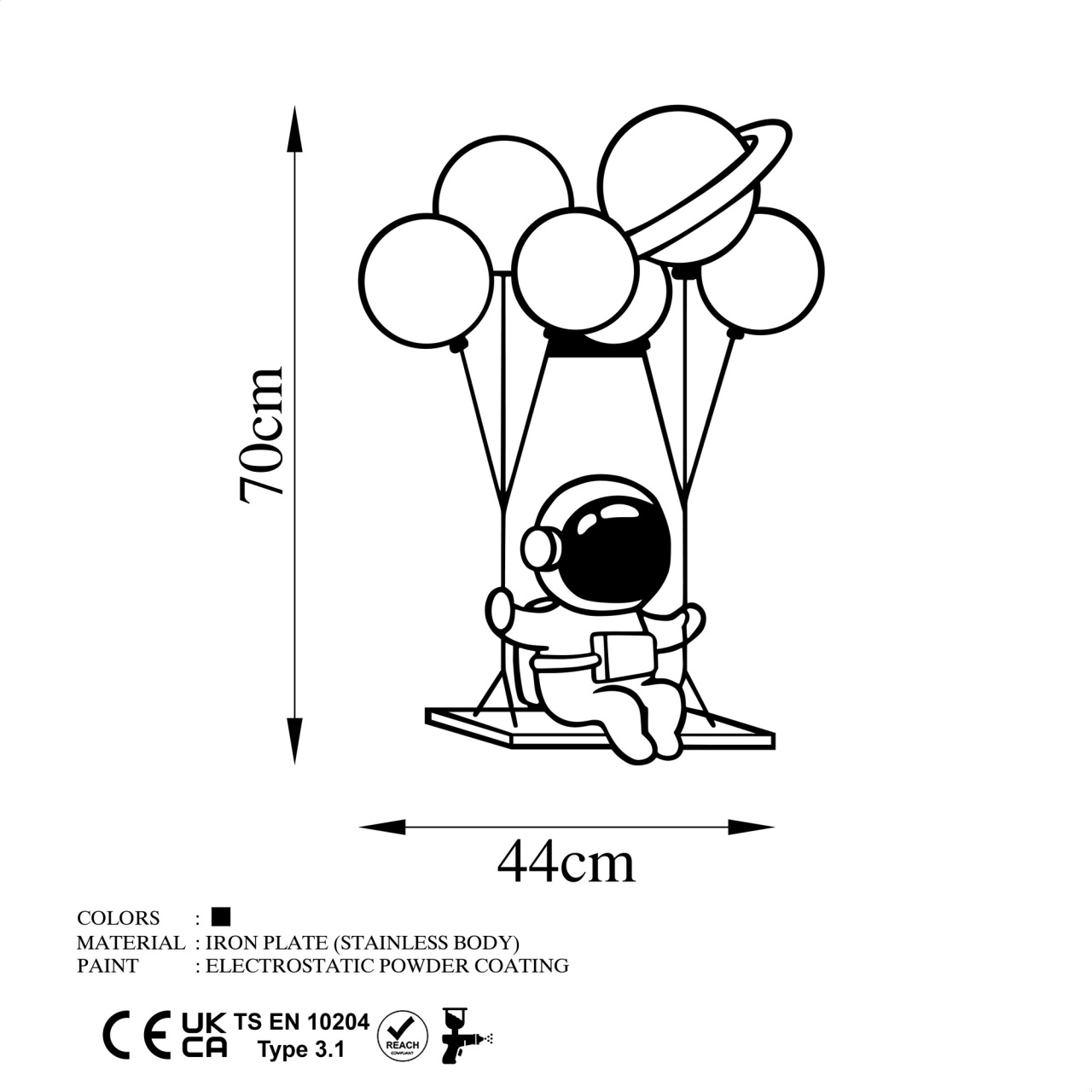 Tablou metalic Astronaut Negru 44x70 cm - 4 | YEO