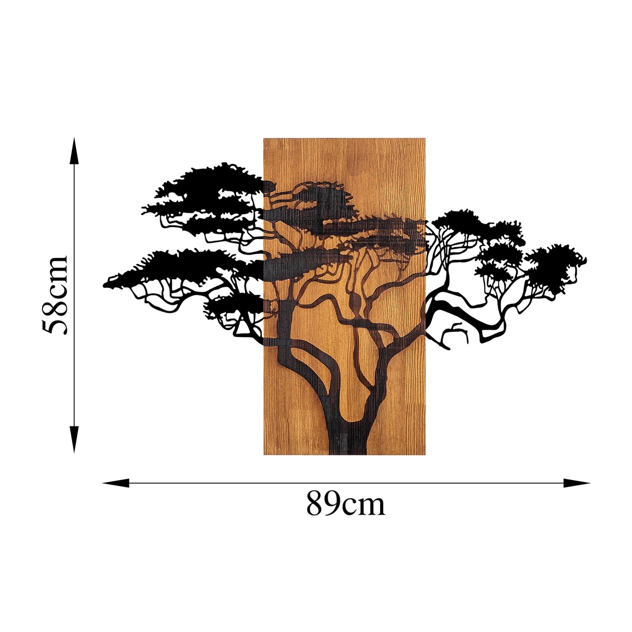 Accesoriu decorativ de perete din lemn si metal Acacia Tree Nuc 90x58 cm