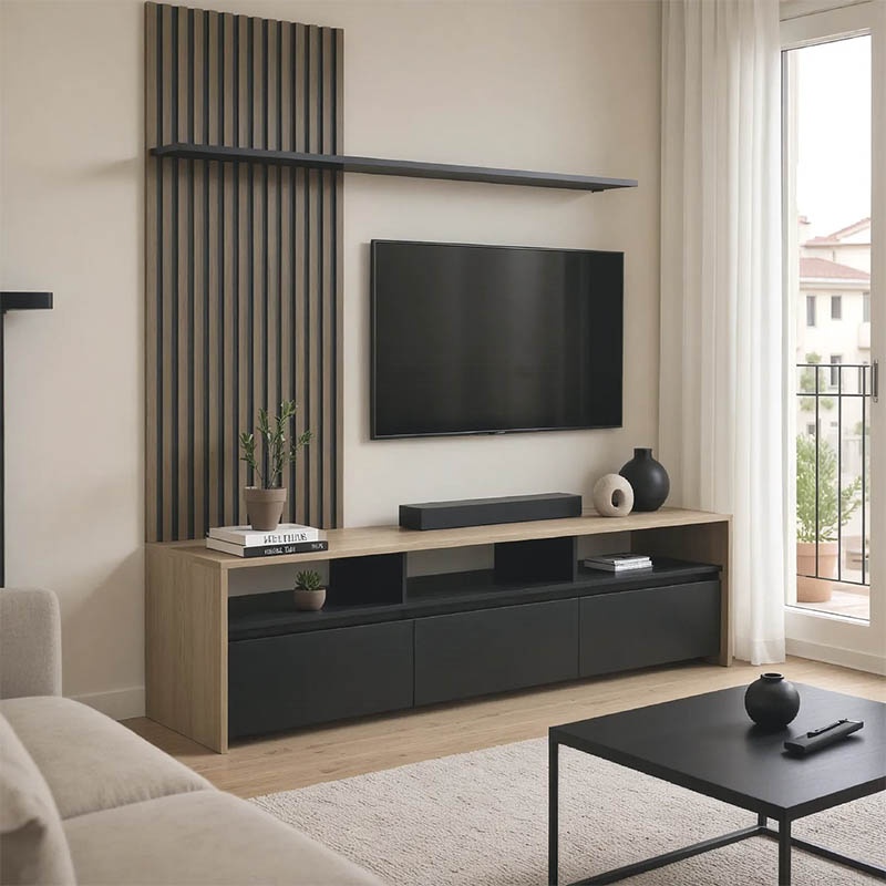 Ansamblu comoda TV Delfina Negru 190x40x199.5 cm