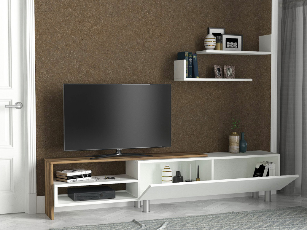 Ansamblu Comoda TV Dizayn Alb-Walnut - 1 | YEO