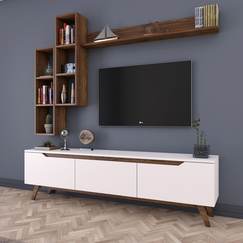 Ansamblu Comoda TV M16-804 Alb-Walnut - 4 | YEO