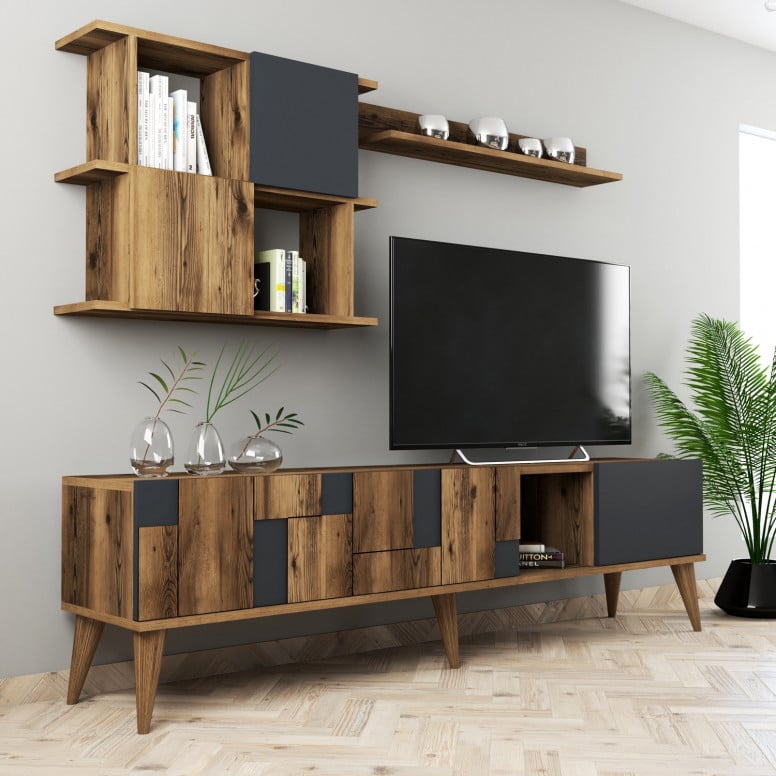 Ansamblu Comoda TV Madrid Walnut-Antracit - 1 | YEO