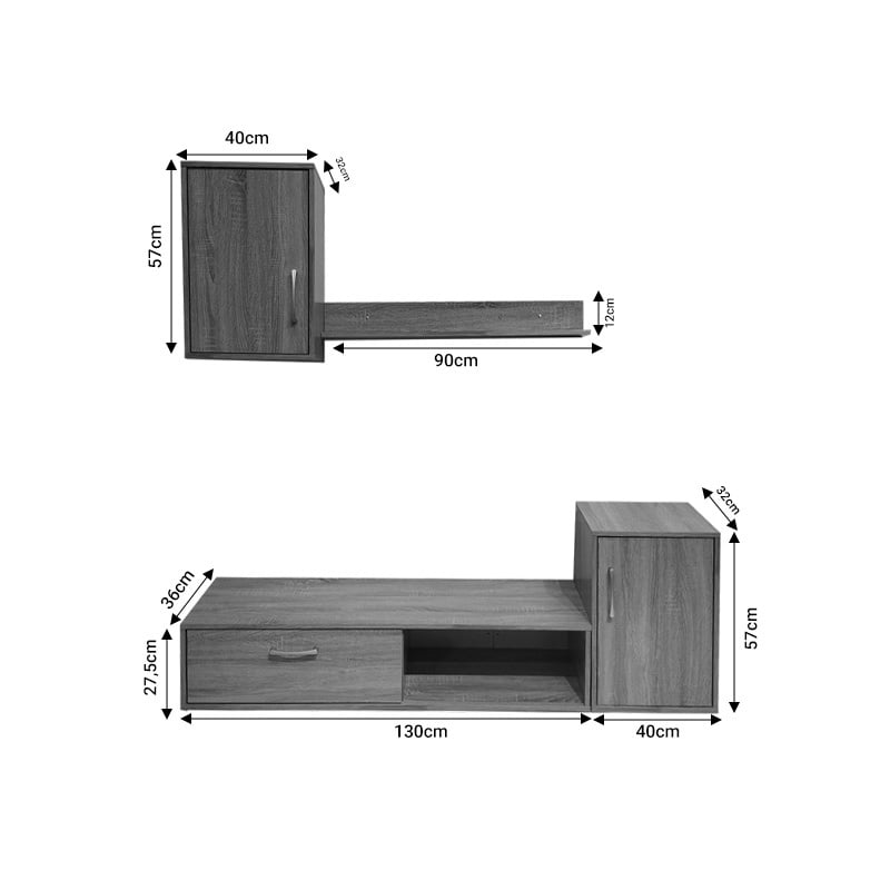 Ansamblu comoda TV Ranian melamin sonoma 130x36x27.5 cm