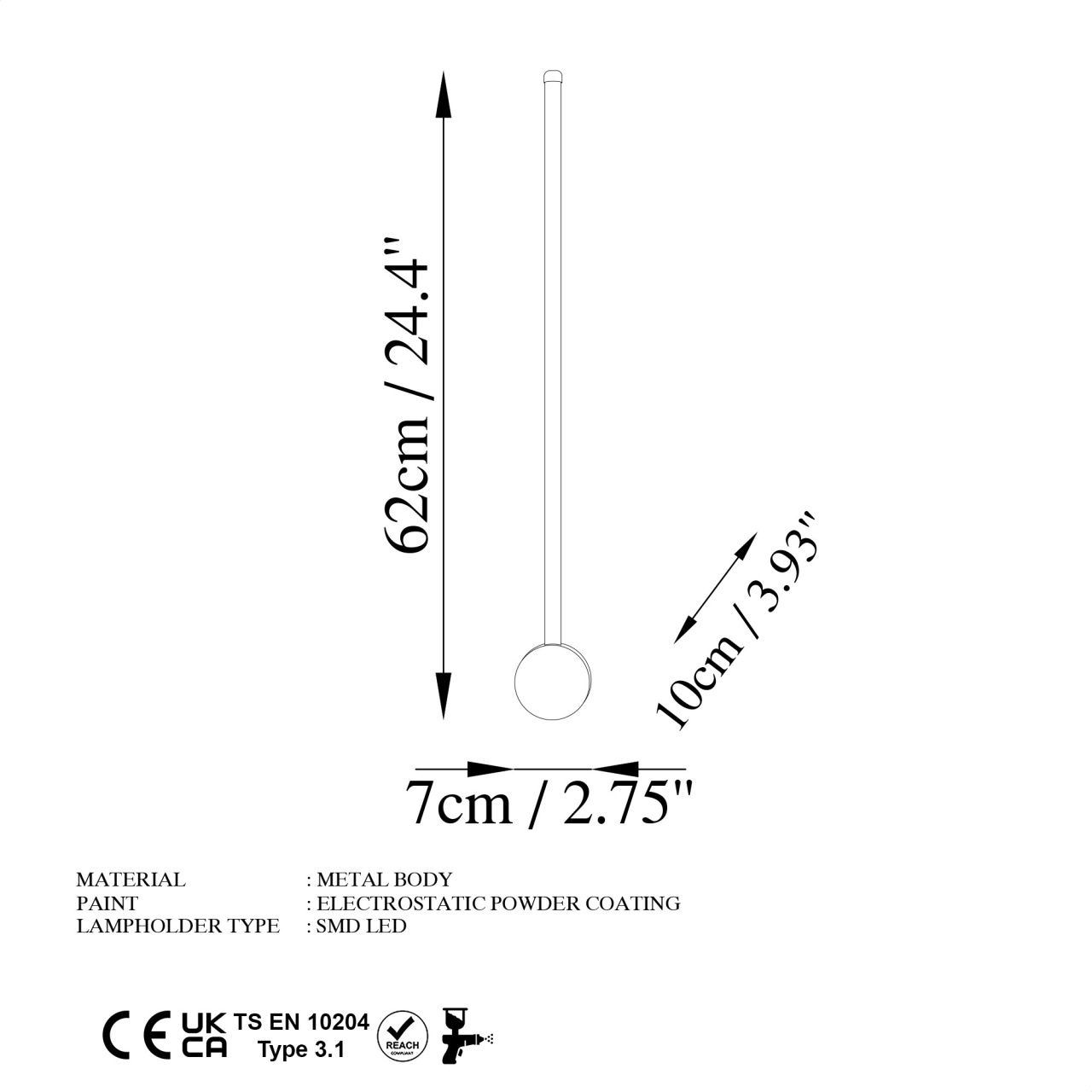 Aplica Sword Alb 62x10x7 cm