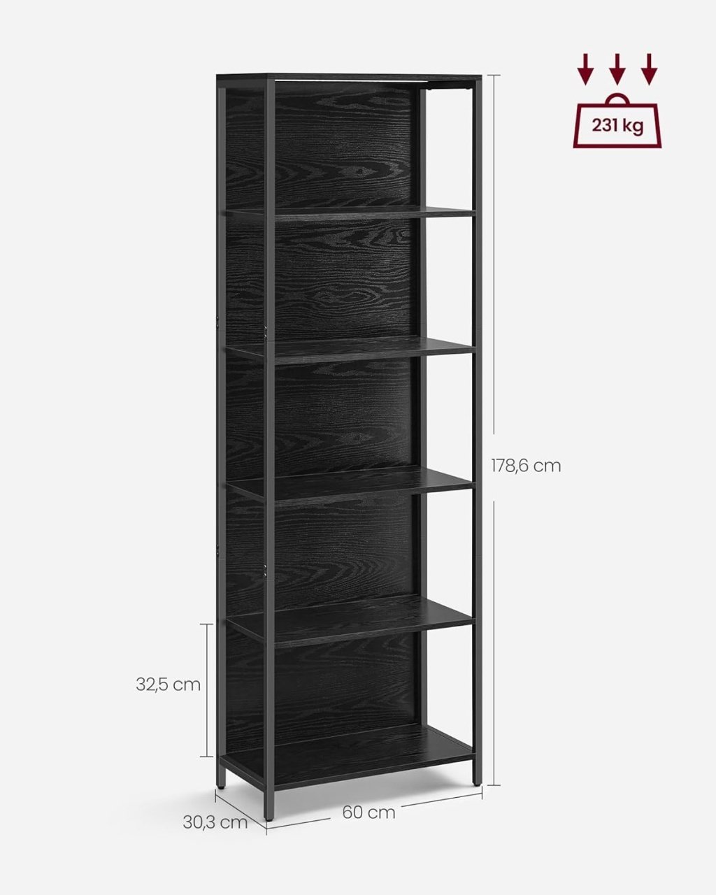 Biblioteca cu lumina LED Vasagle Negru 60x30.3x178 cm - 1 | YEO