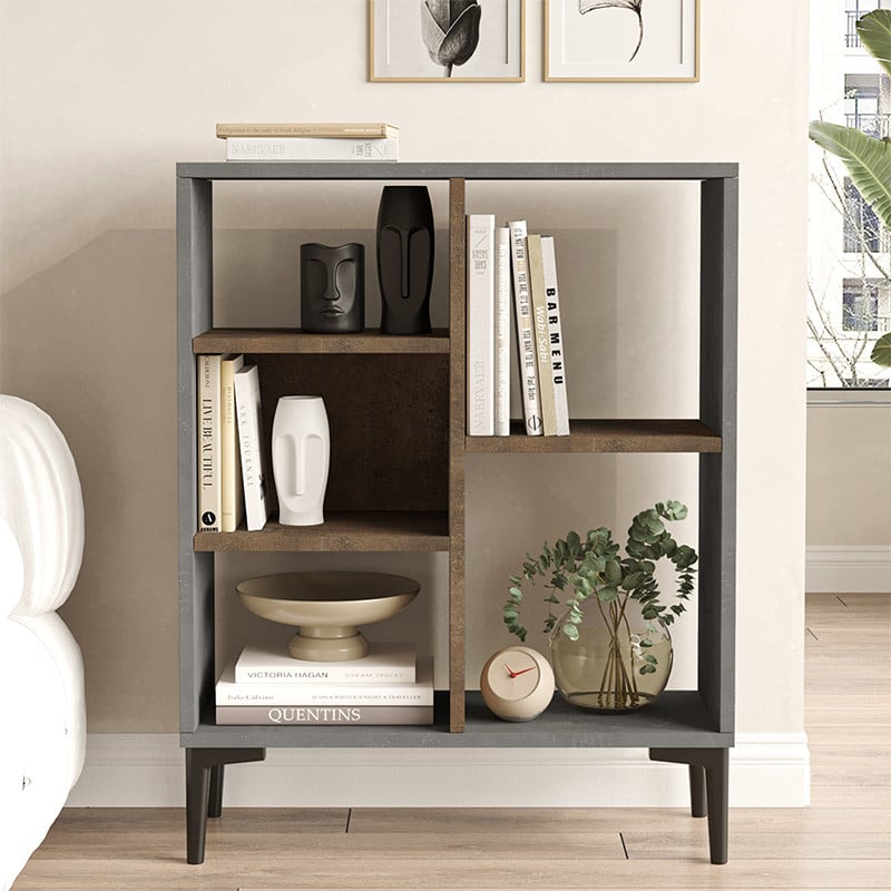 Biblioteca joasa Neville culoare ciment - culoarea nuc 69x25x87.6cm - 2 | YEO