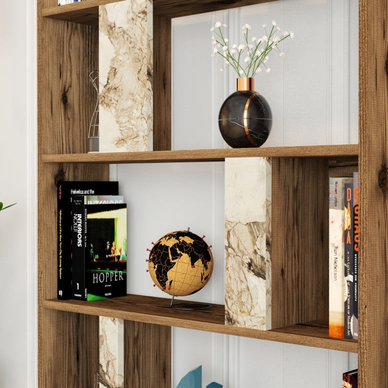 Biblioteca Lima - Walnut, Alb Marble - 2 | YEO