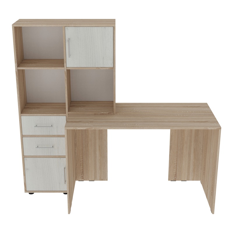 Birou cu biblioteca Scarlet, Pako World, Alb-Sonoma, 161x60x150 cm - 3 | YEO