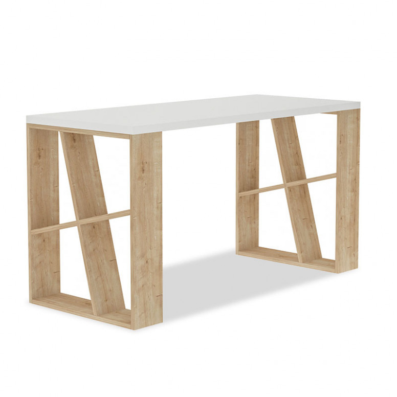 Birou Honey Oak Alb 140x60x75 cm