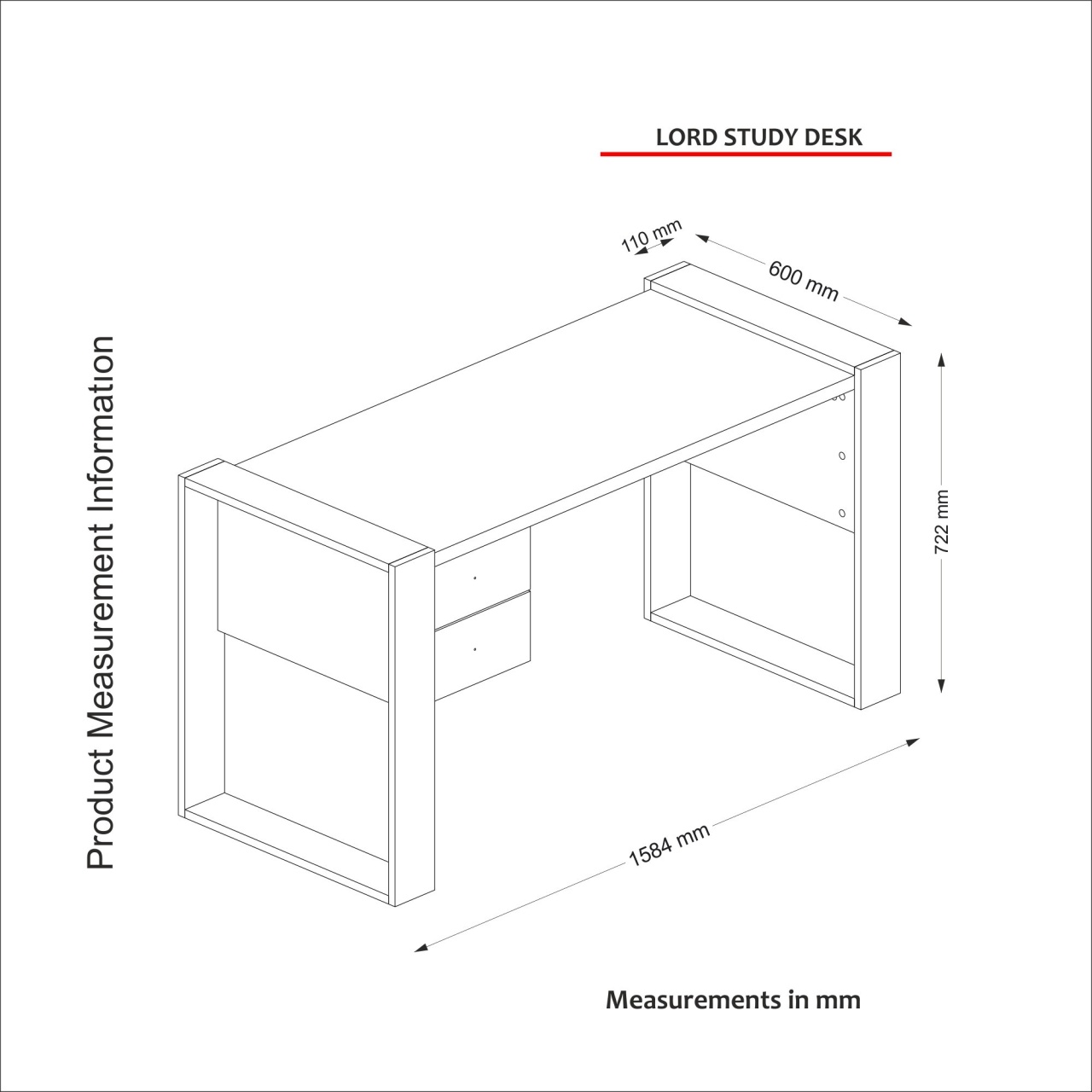 Birou Lord Alb 158.4x60x72.2 cm