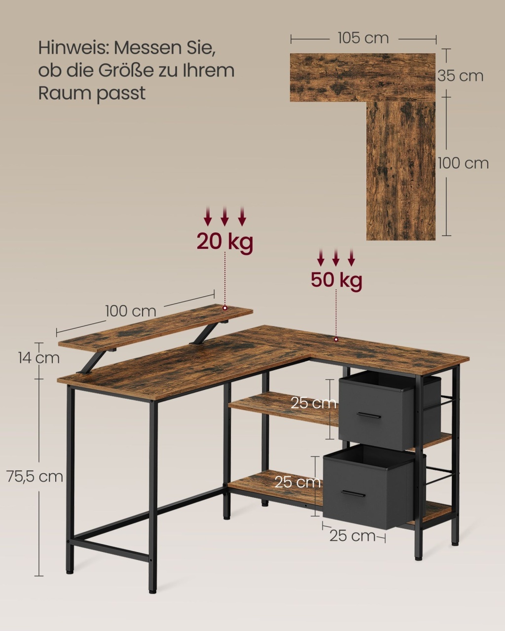 Birou Vasagle Maro 135x105x89 cm - 5 | YEO