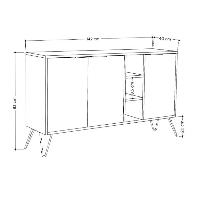 Bufet Clara Oak 142x35.5x82 cm - 3 | YEO