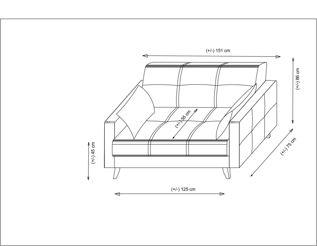 Canapea extensibila 2 locuri Nabulsi Gri inchis 127x46 cm