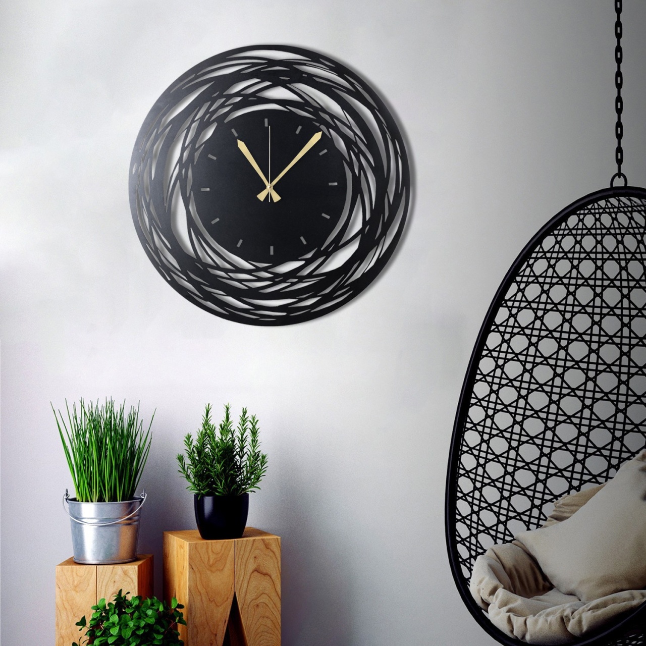 Ceas de perete decorativ din metal Watch-042 Negru 50x50x0 cm