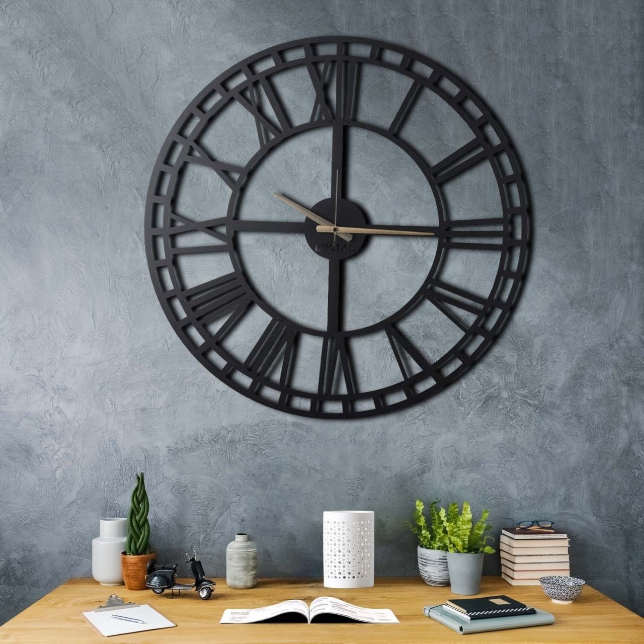 Ceas de perete decorativ din metal WATCH Negru 70x70 cm