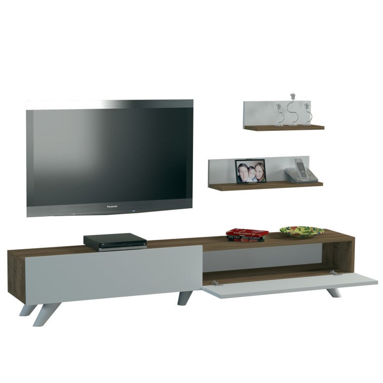 Comoda TV Amerika - Alb, Walnut - 2 | YEO