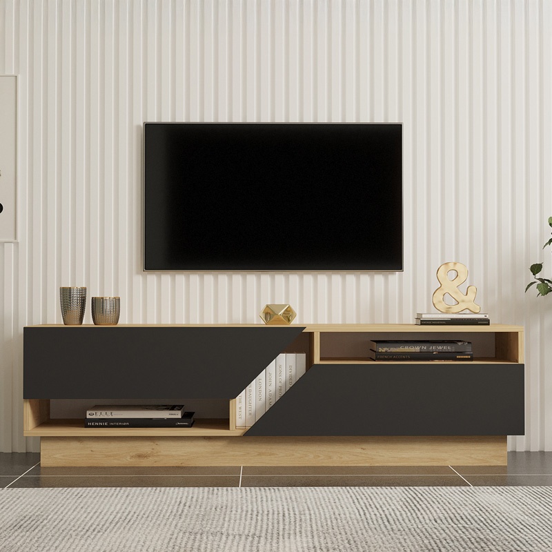 Comoda TV Cogo, Pako World, Nuc-Antracit, 160x40x45 cm - 3 | YEO