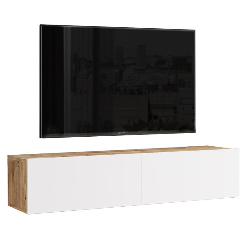 Comoda TV de perete Serit culoare alb - sonoma 140x31.6x29.6cm