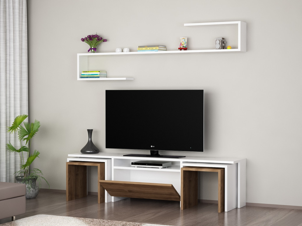 Comoda TV Ege - Alb, Walnut - 1 | YEO