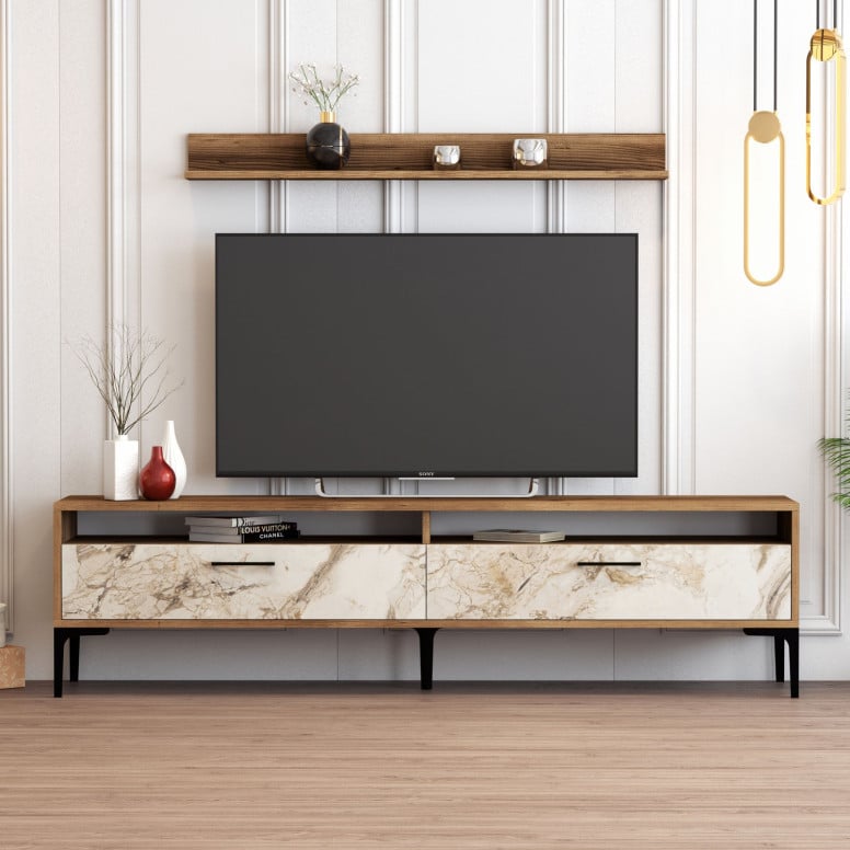 Comoda TV Istanbul - Walnut, Alb Marble