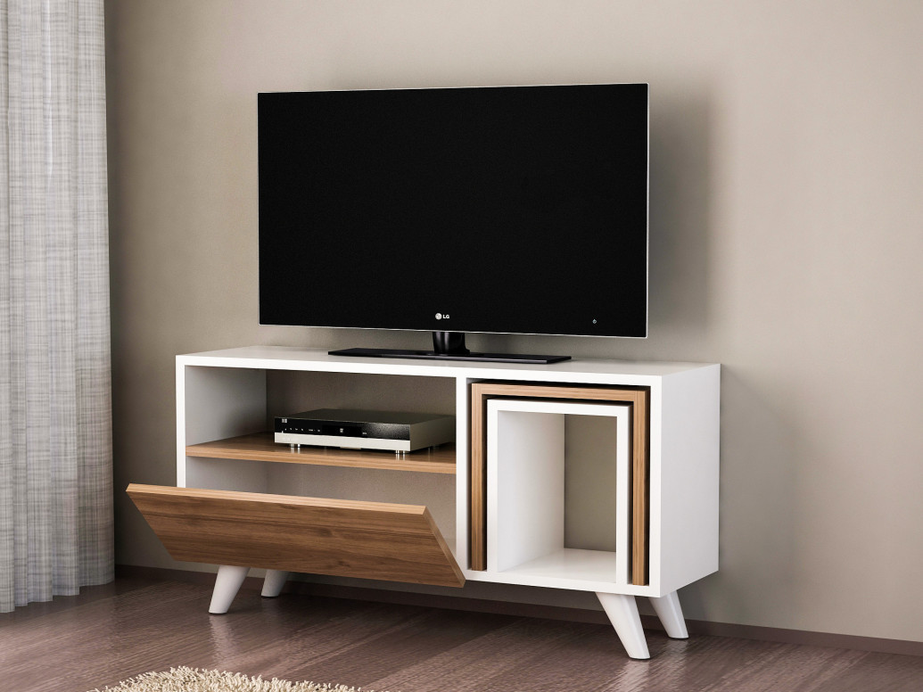 Comoda TV Novella K2 - Alb, Walnut - 1 | YEO