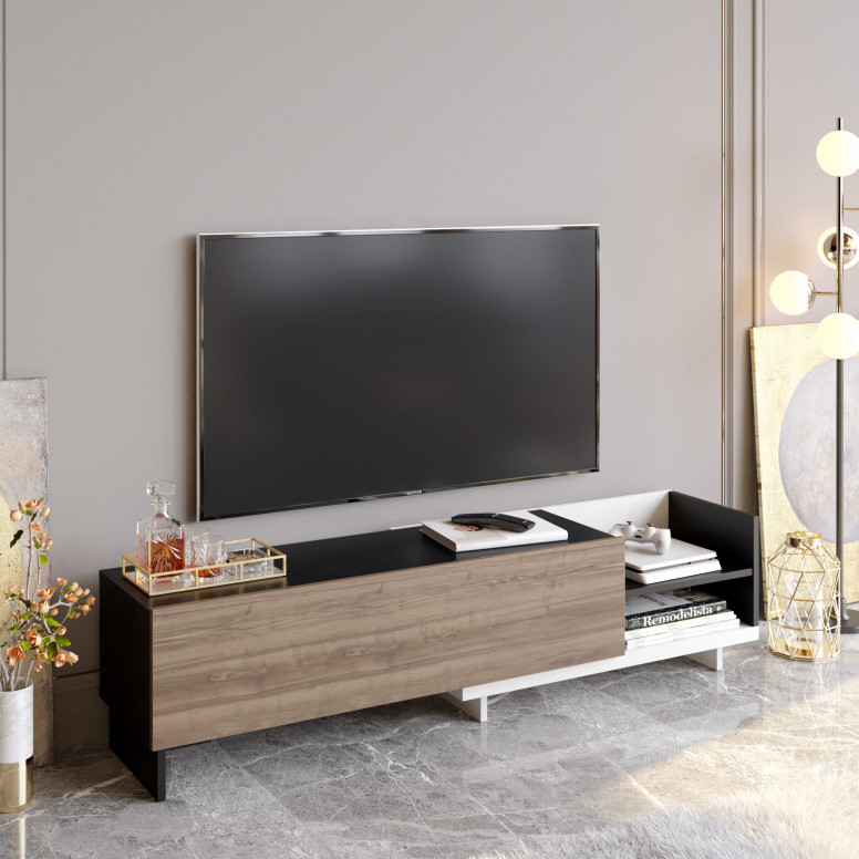 Comoda TV Parion - Alb, Negru, Walnut - 1 | YEO