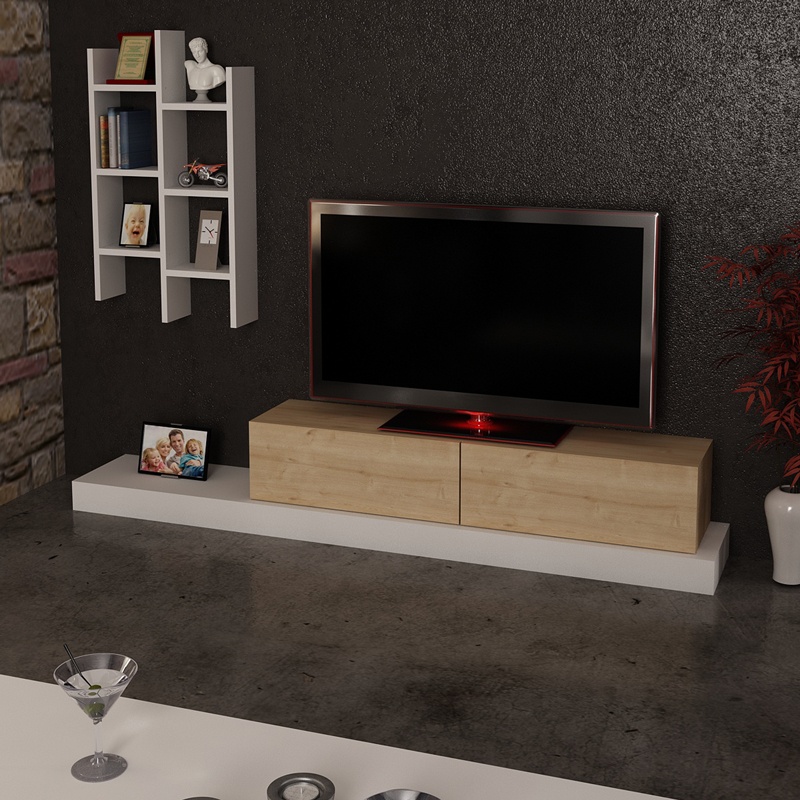 Comoda TV Rumba, Pako World, Stejar-Alb, 180x30x31 cm - 1 | YEO