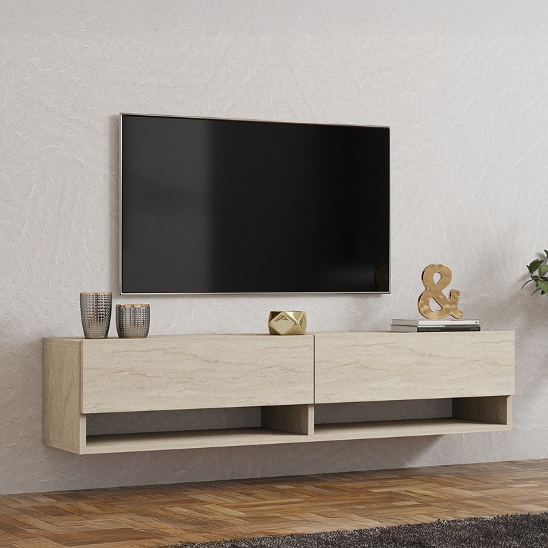 Comoda TV suspendata Melosa, Pako World, Travertin 141x30x31 cm - 1 | YEO