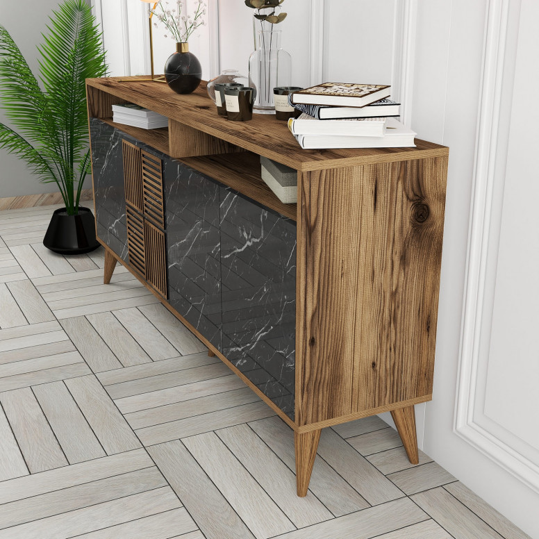 Consola Milan 160 - Walnut, Negru Marble - 2 | YEO