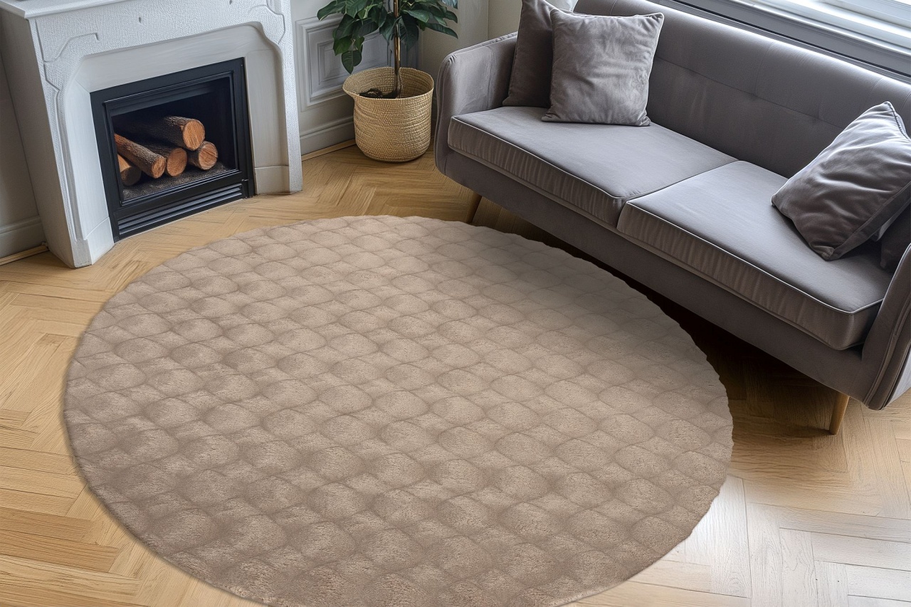 Covor rotund Diamond Cut Taupe 120x120 cm - 2 | YEO